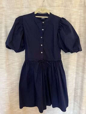 GAP Navy Puff Sleeve Button Front Dress